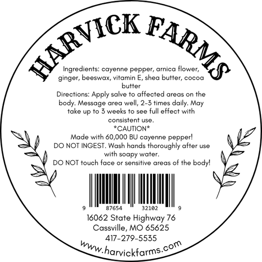 Harvick Farms Heat Therapy Salve – Sore Muscle & Nerve Pain Relief (2 oz Tin)