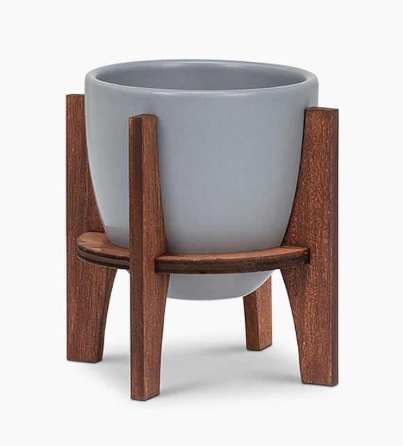 Small Pot w/Wooden Stand - 4"H