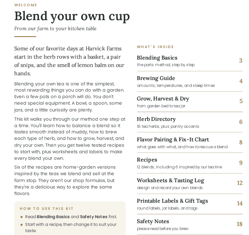 Tea Blending Kit: Printable Herbal Tea Guide, Recipes & Labels