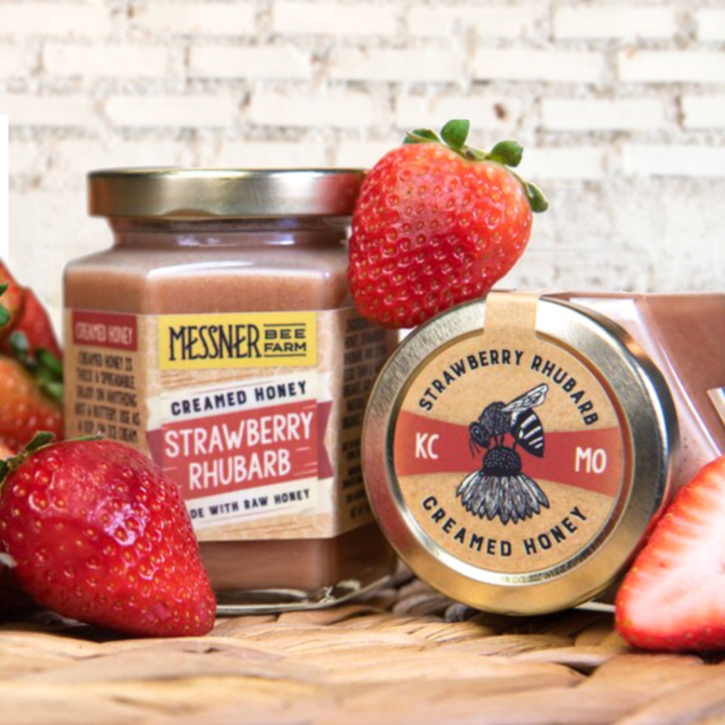 Strawberry Rhubarb Creamed Honey / 9oz. / Kansas City Messner Bee Farm