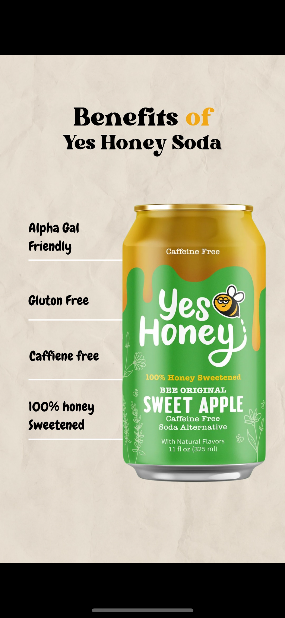 Yes Honey Apple Soda Caffeine Free | No Corn Syrup | Natural Yes Honey