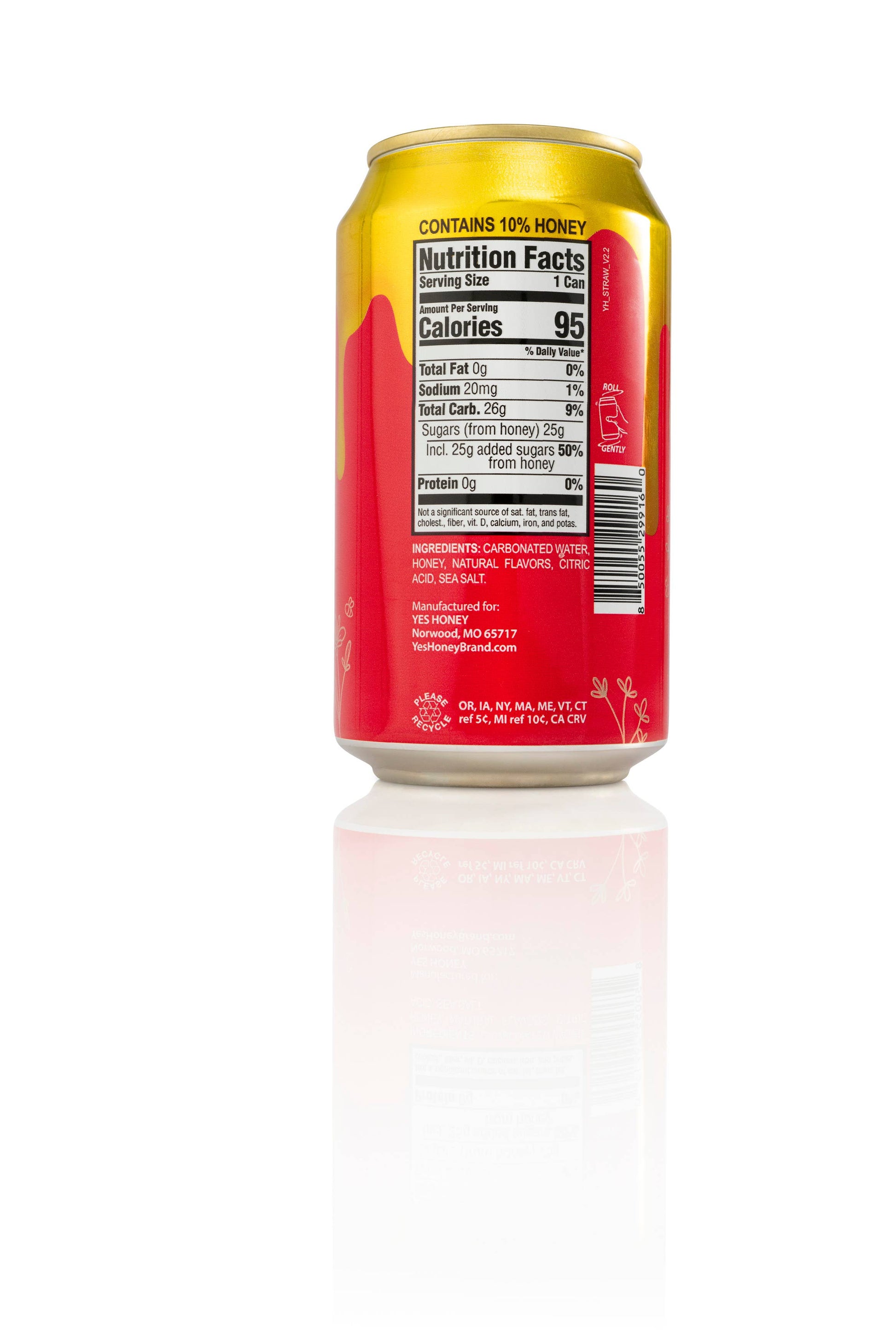 Yes Honey- 100% Honey Sweetened Soda- Strawberry  Yes Honey