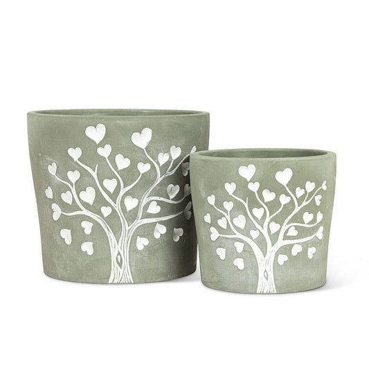 Tree of Life Planter - Engraved White Hearts Design