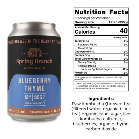 Spring Branch Kombucha - Low Sugar, Gluten-Free, Vegan, 12 oz Spring Branch Kombucha