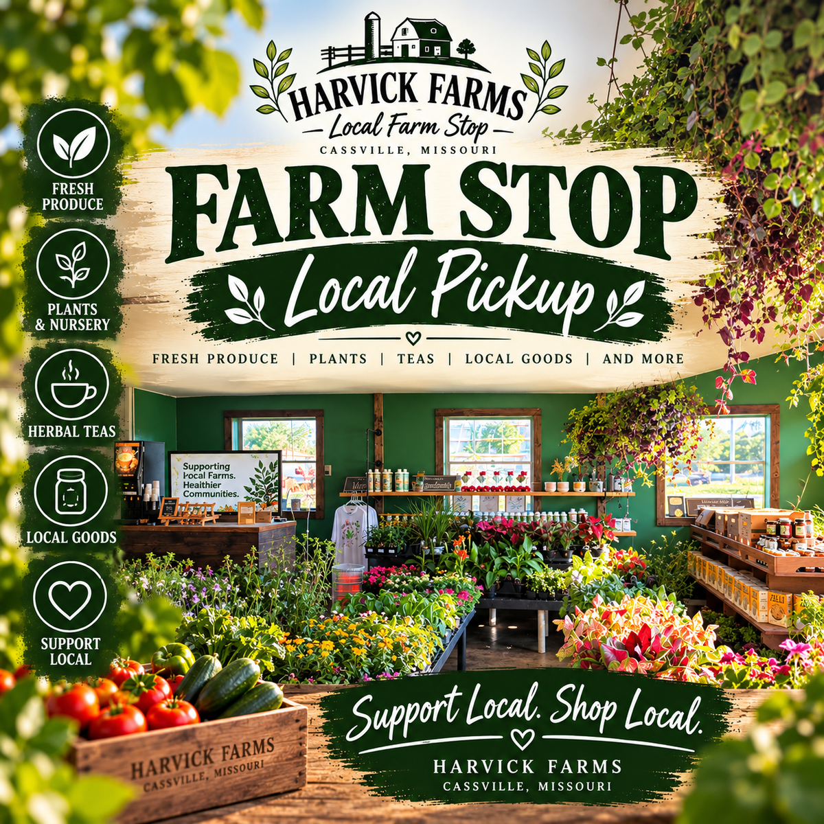 LOCAL PICKUP FROM HARVICK FARMS IN CASSVILLE, MISSOURI, NEAR ROARING RIVER STATE PARK 