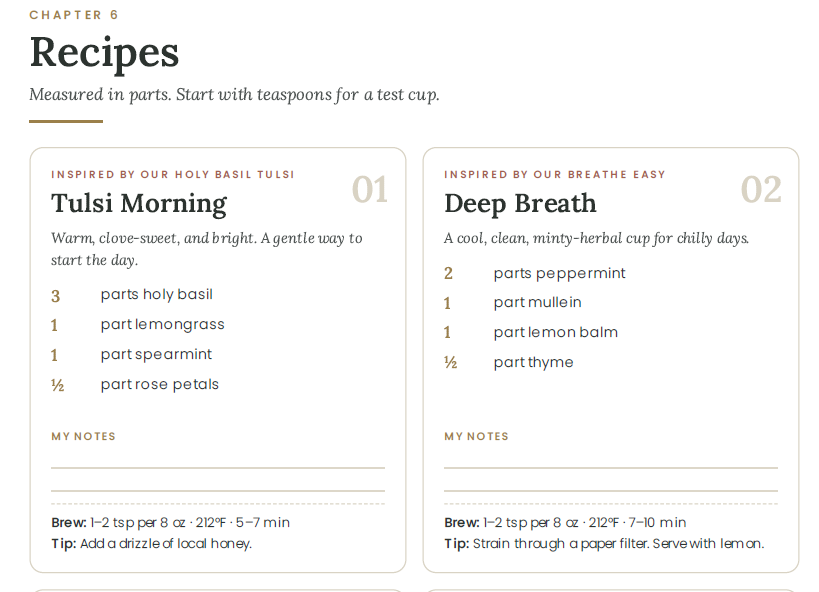 Tea Blending Kit: Printable Herbal Tea Guide, Recipes & Labels