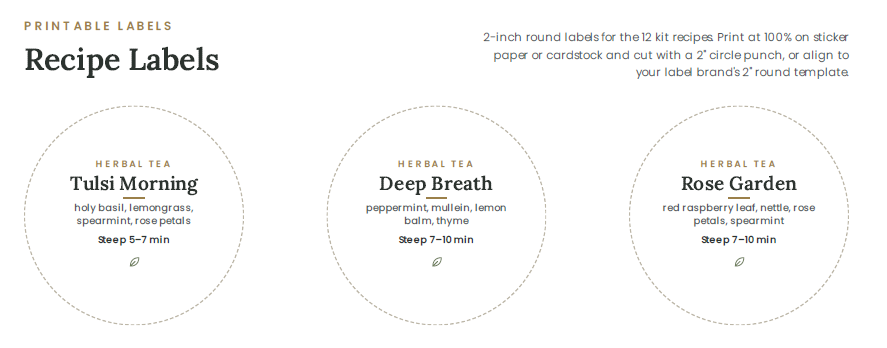 Tea Blending Kit: Printable Herbal Tea Guide, Recipes & Labels