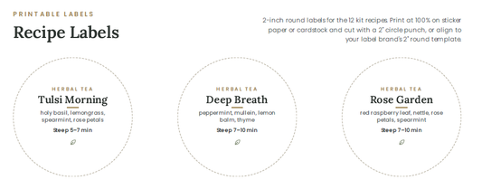 Tea Blending Kit: Printable Herbal Tea Guide, Recipes & Labels
