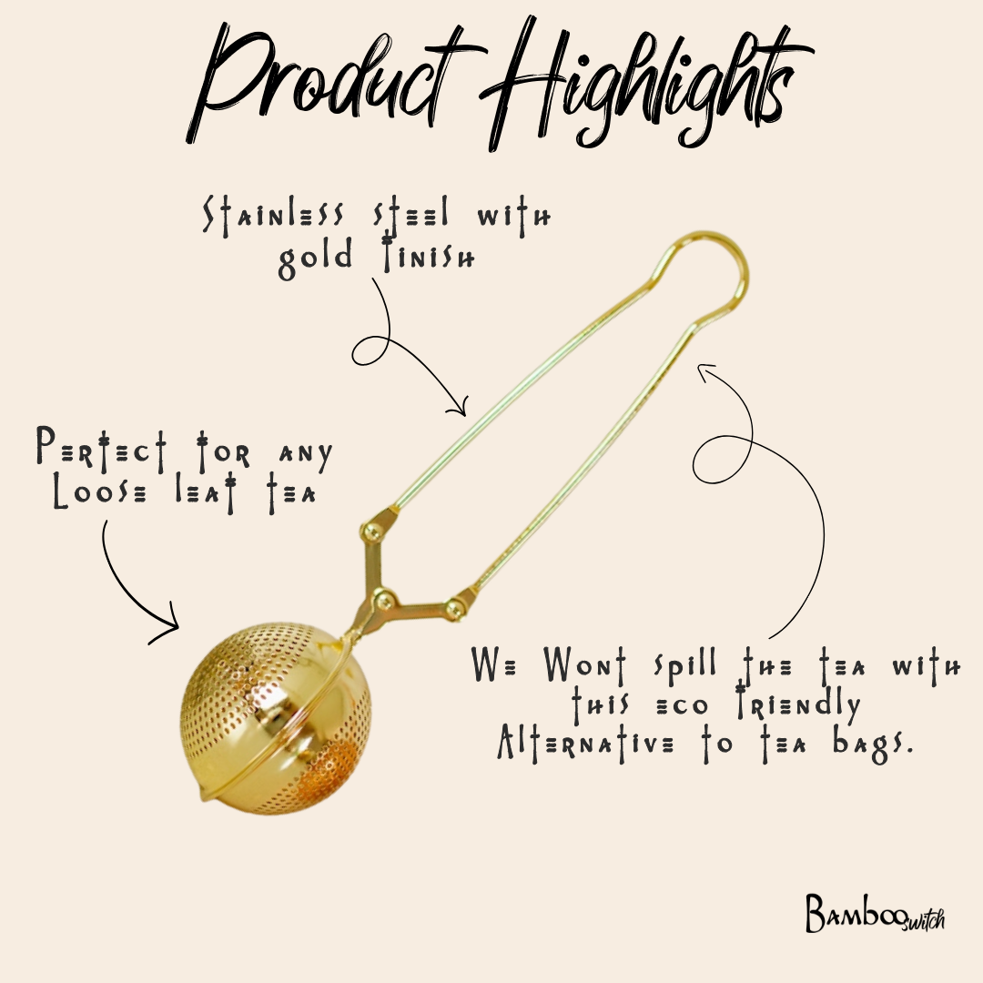 Gold Stainless Steel Tea Strainer | Infuser | Bestseller Bamboo Switch