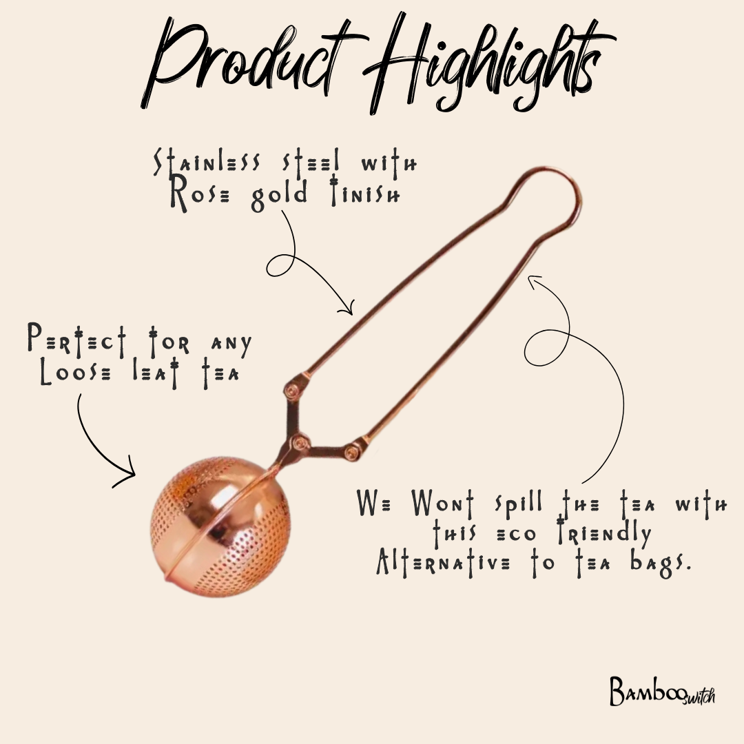 Rose Gold Stainless Steel Tea Strainer | Infuser |Bestseller Bamboo Switch