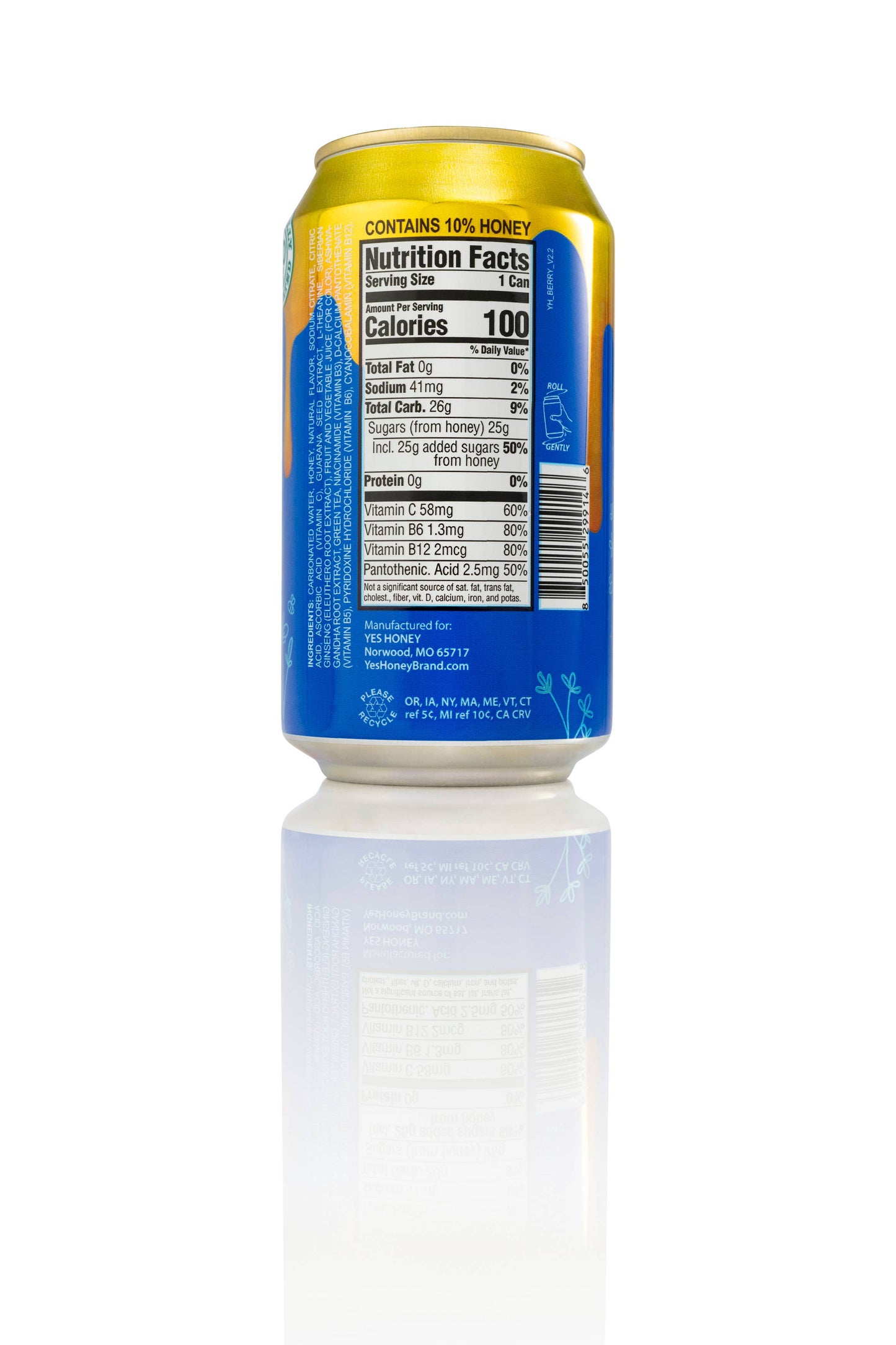 Yes Honey - 100% HoneySweetened Soda Sparkling Berry Tea Yes Honey