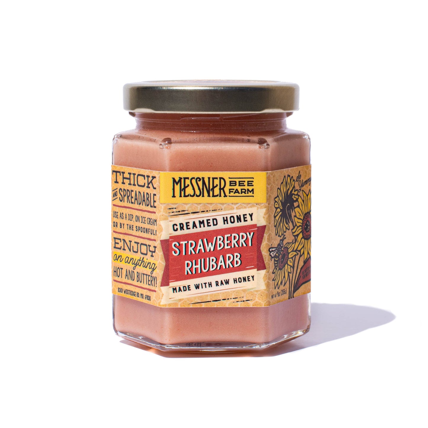 Strawberry Rhubarb Creamed Honey / 9oz. / Kansas City Messner Bee Farm