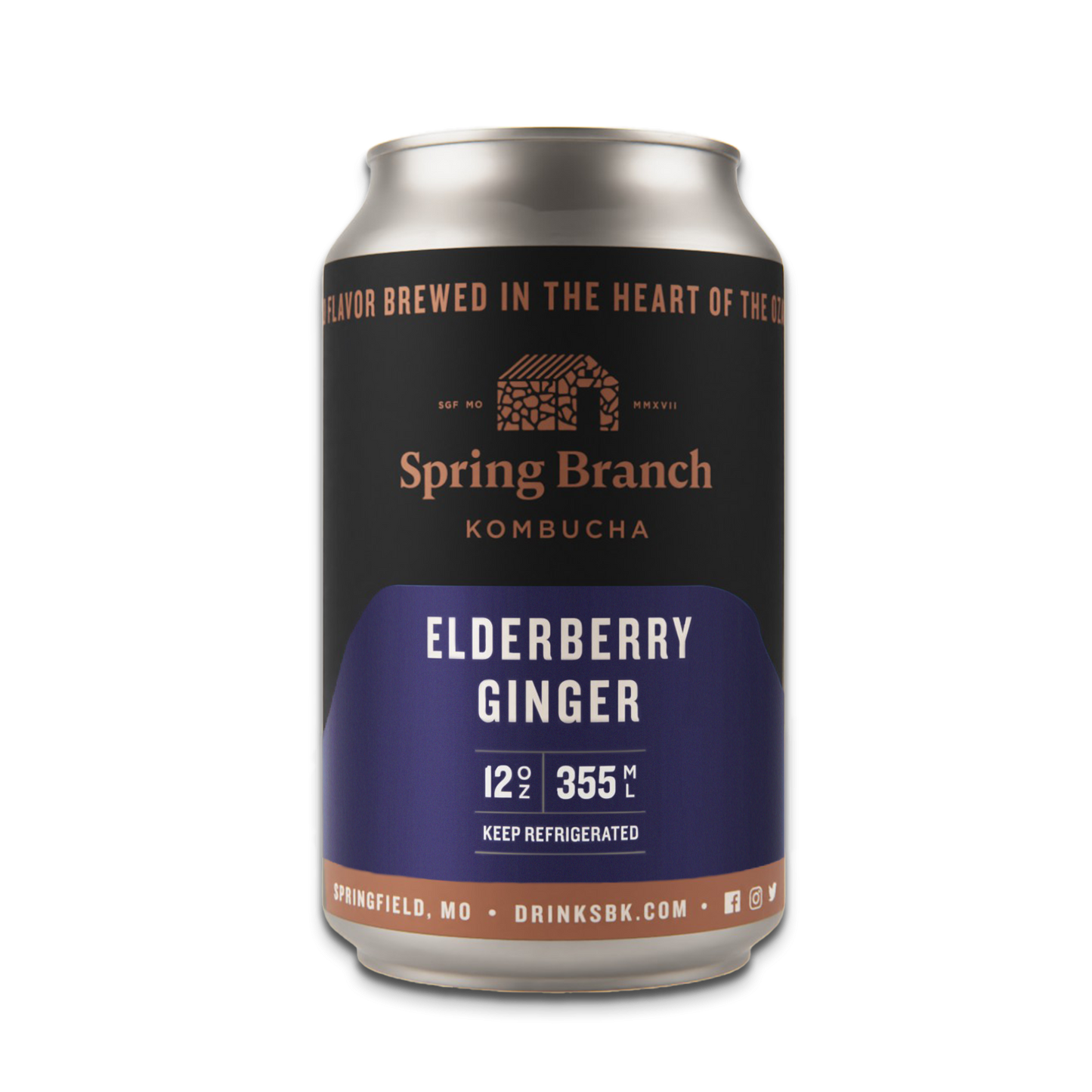 Elderberry Ginger Kombucha - Low Sugar, Gluten-Free, 12 oz Spring Branch Kombucha