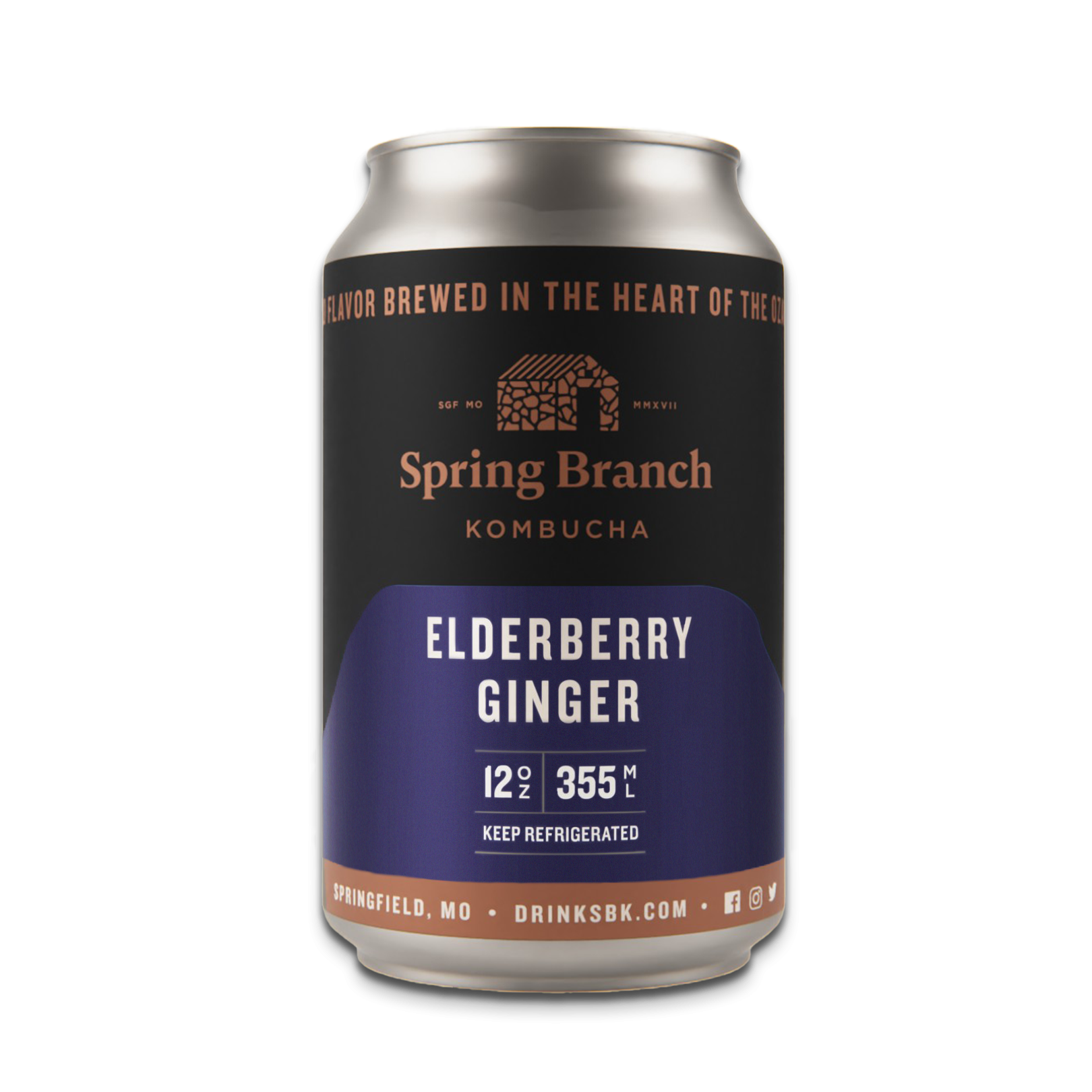 Elderberry Ginger Kombucha - Low Sugar, Gluten-Free, 12 oz Spring Branch Kombucha